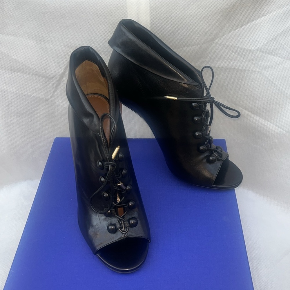 Aquazzura Black Napa Leather Maha 105 High Heel Bootie Shoes